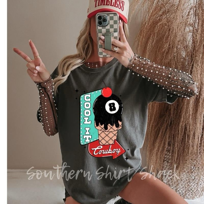 Cool it Cowboy retro ice cream 8 ball T shirt  | Pepper comfort colors t shirt Hoodie, Sweatshirt | HypeCrazeTee.com