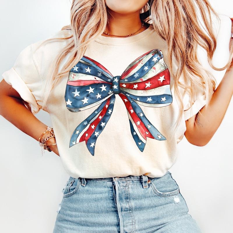 Coquette American Girl Tshirt, Coquette Bow Tee, 4th Of July, America Tee, Freedom, American Flag, 4th Og July Shirt,...