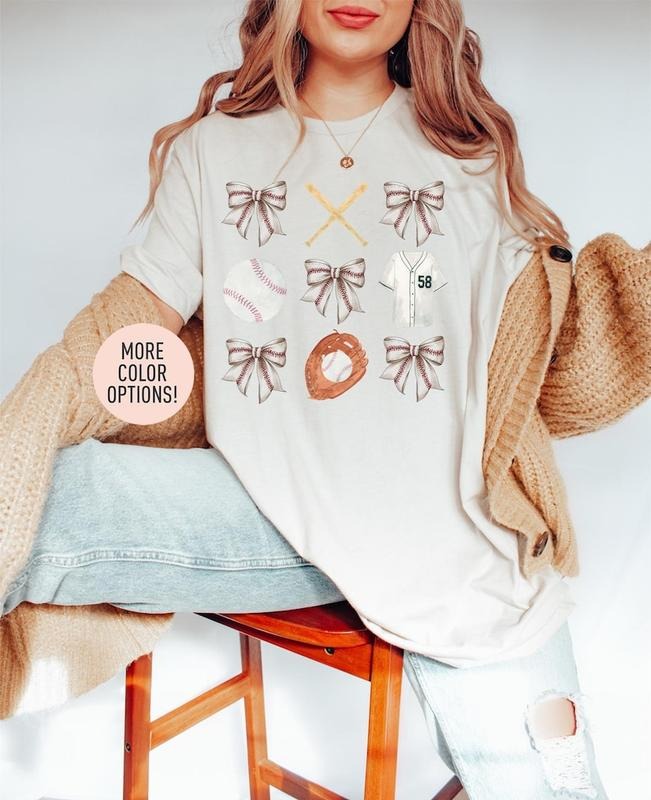 Coquette Baseball Bow Shirt, Baseball Mama Shirt, Game Day Shirt, Baseball Bow Shirt Hoodie, Sweatshirt | HypeCrazeTee.com