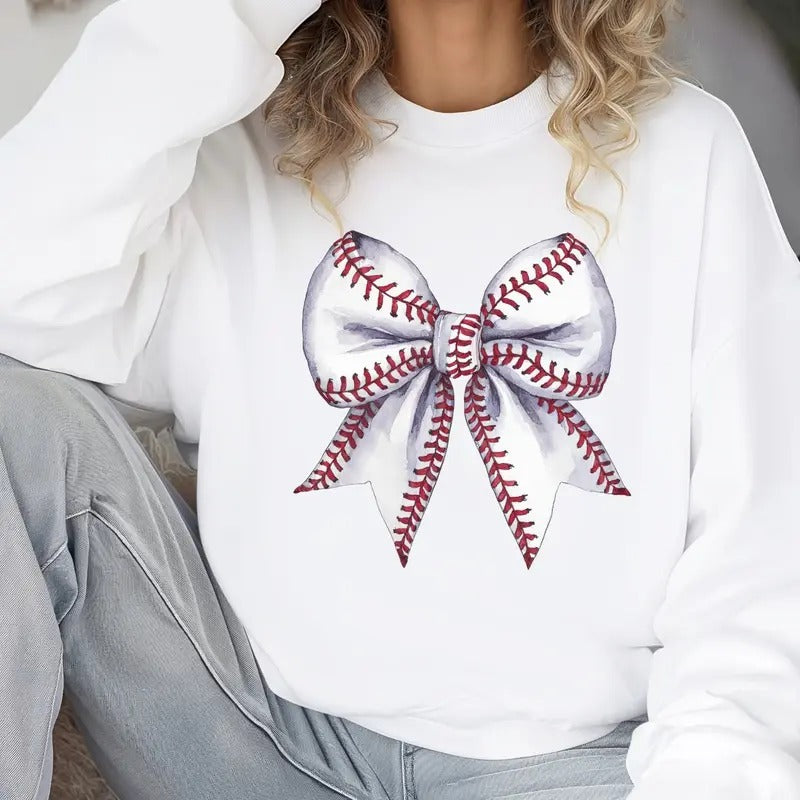 Coquette Baseball Women's Sweatshirt Comfy Baseball Bow Sweatshirt Baseball Mom T-Shirts, Hoodie | HypeCrazeTee.com