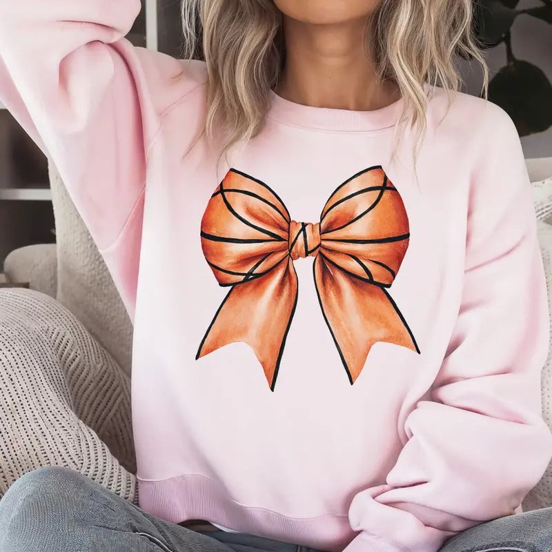 Coquette Basketball Women's Sweatshirt Comfy Softball Bow Sweatshirt Basketball Mom T-Shirts, Hoodie | HypeCrazeTee.com