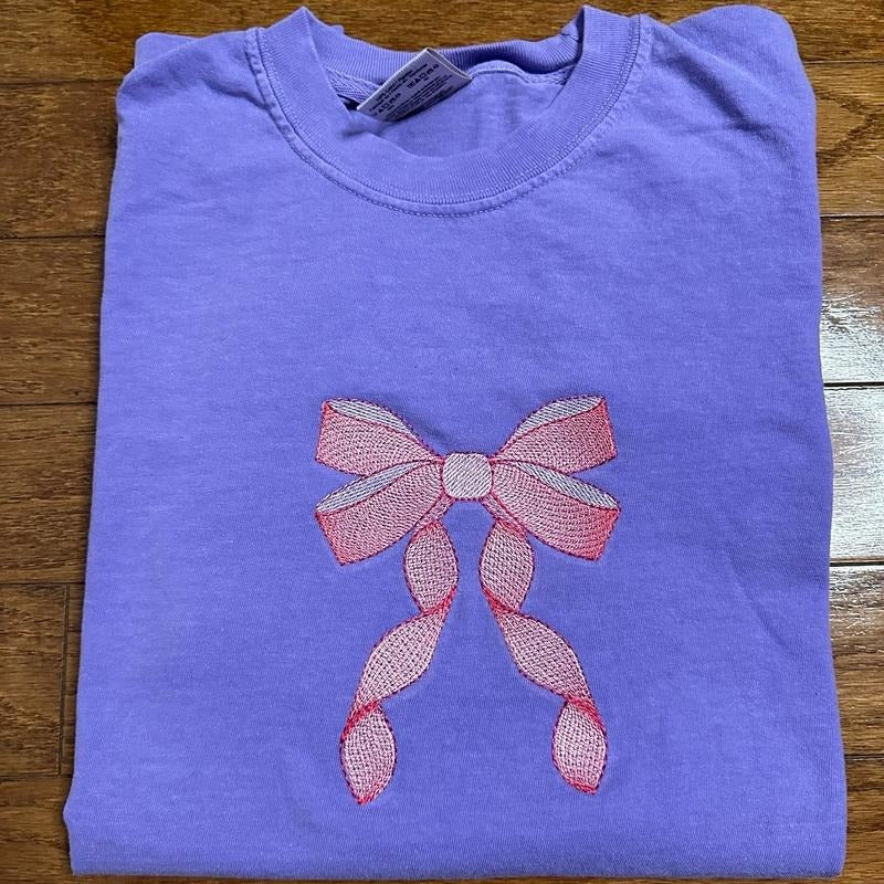 Coquette Bow Embroidered Comfort colors Tee shirt Hoodie, Sweatshirt | HypeCrazeTee.com