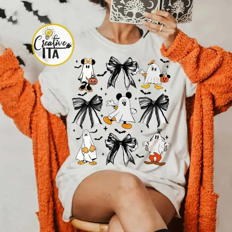 Coquette Bow Halloween shirt, Ghost Halloween Coquette Tee, Halloween Gift for her Hoodie, Sweatshirt | HypeCrazeTee.com
