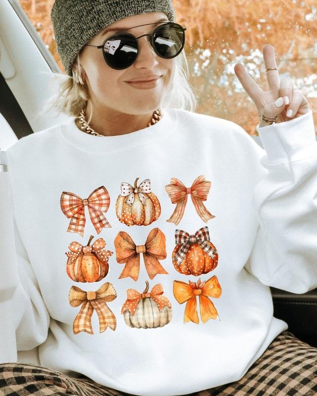 Coquette Bow Sweatshirt, Autumn Pumpkin Tee, Fall T-Shirt Garment Hoodie | HypeCrazeTee.com