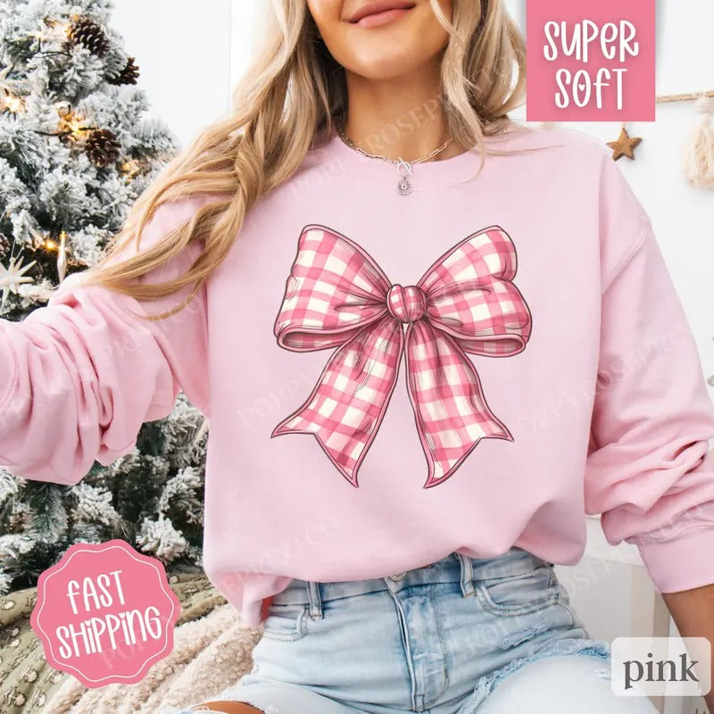 Coquette Bow Sweatshirt, Women's Sweatshirt, Bow Sweater T-Shirts, Hoodie | HypeCrazeTee.com