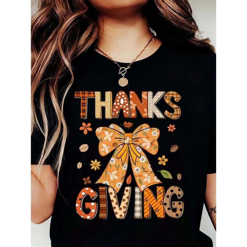Coquette Bow Thanksgiving T-T-Shirt, Autumn Fall T-Shirt, Thanksgiving T-Shirt, Thankful T-Shirt, Thanksgiving Gift...