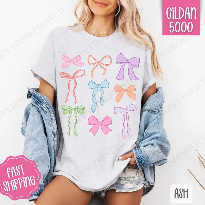 Coquette Bows Shirt Gildan, Bow Tee, Cute Women's Tshirt Plus Sizes Hoodie, Sweatshirt | HypeCrazeTee.com