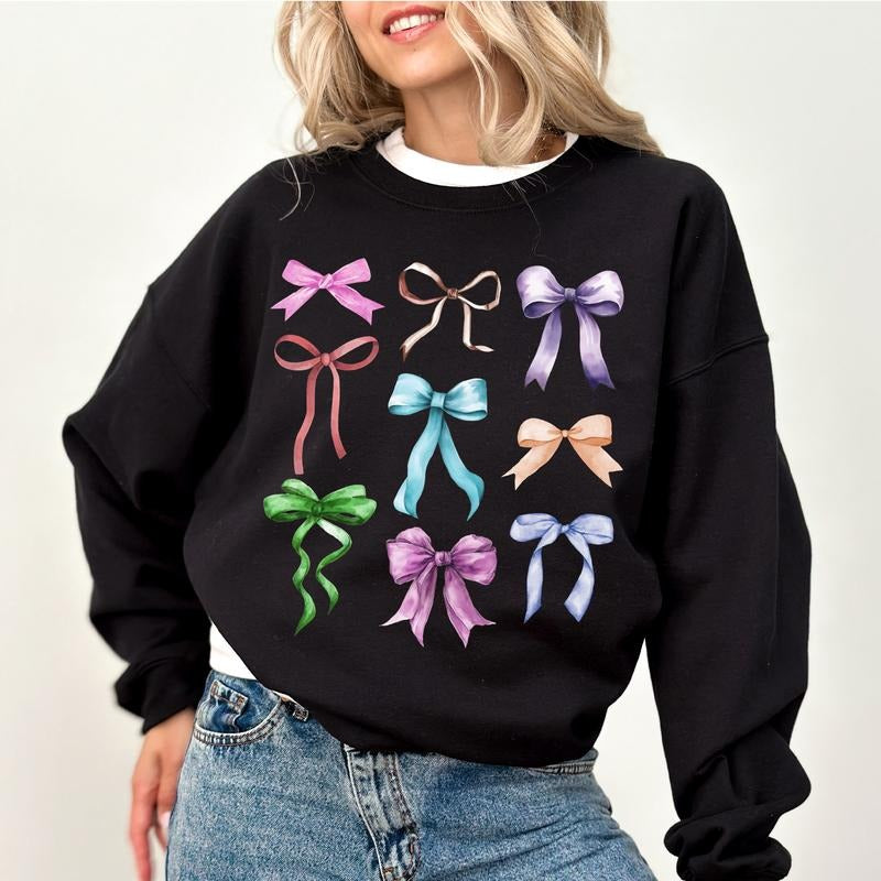 Coquette Bows Sweatshirt, Pastel Bows Vintage Sweater, Girly Apparel, Cottagecore Aesthetic Bows Crewneck, Coquette...