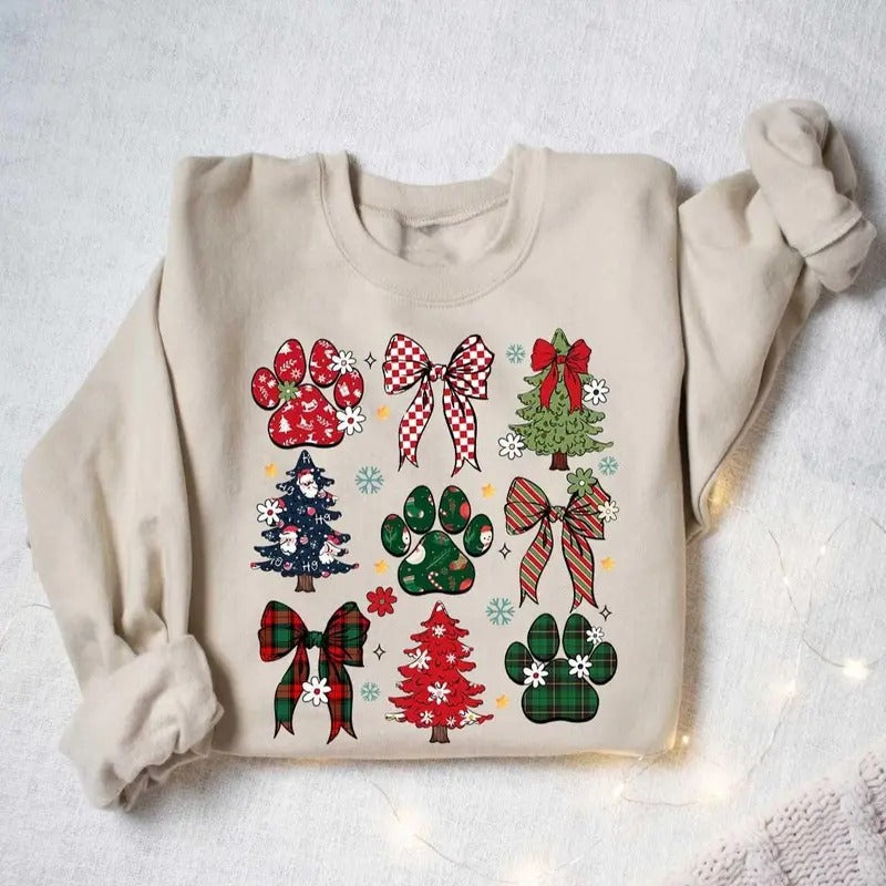 Coquette Christmas Paw Shirt, Christmas Dog Paw Shirt, Animal Christmas Tree Shirt, Dog Lover Christmas Gift, Merry...