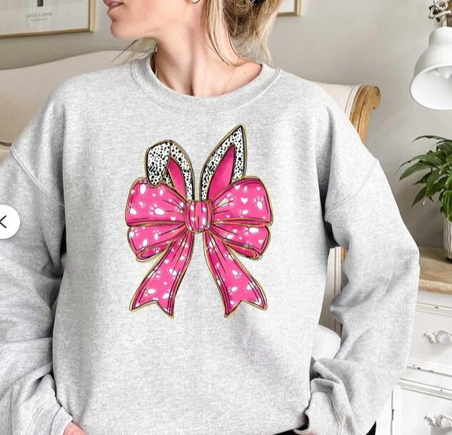 Coquette Easter Bow Bunny Shirt, Cute Bunny Sweatshirt, Rabbit Tee, Happy Easter Day Gift Hoodie | HypeCrazeTee.com