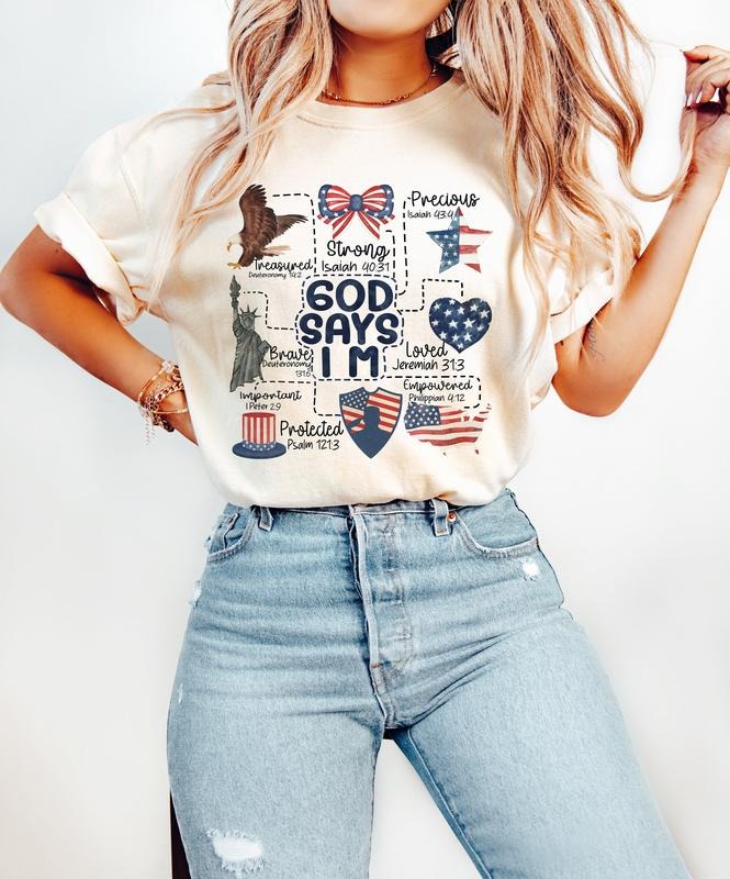 Coquette God Says I Am 4th Of July Shirt 4th Of July Christian 4th Of July America Blessed Independence Day  T-shirt,...