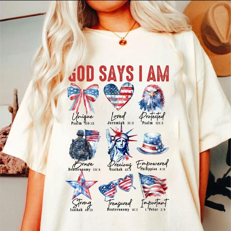 Coquette God Says I Am Shirt 4th Of July 4th Of July Christian 4th Of July America Blessed Independence Day  T-shirt,...