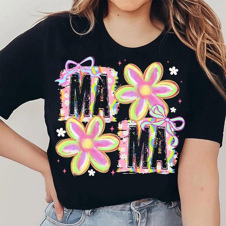 Coquette Mama Floral Brushstoke Bow Shirt, Mama Flower TShirt Hoodie, Sweatshirt | HypeCrazeTee.com