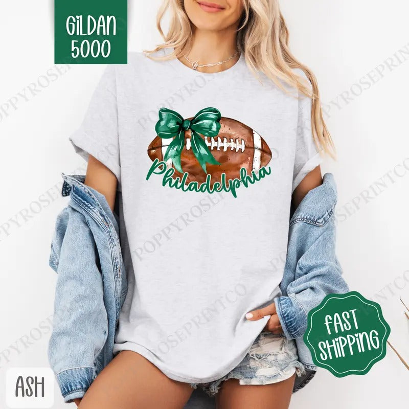 Coquette Philadelphia Football Bow Shirt Gildan, Football Women's Tee, Women's Tshirt Plus Sizes Hoodie, Sweatshirt