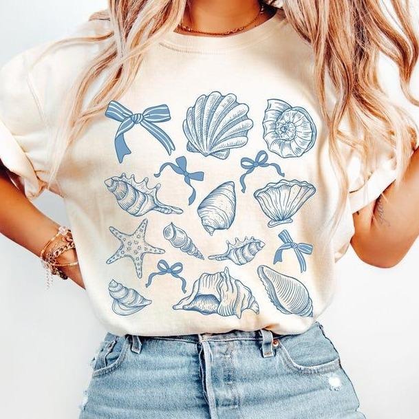 Coquette Seashell Beach Coastal Shirt, Retro Summer Vibes Coquette TShirt Hoodie, Sweatshirt | HypeCrazeTee.com