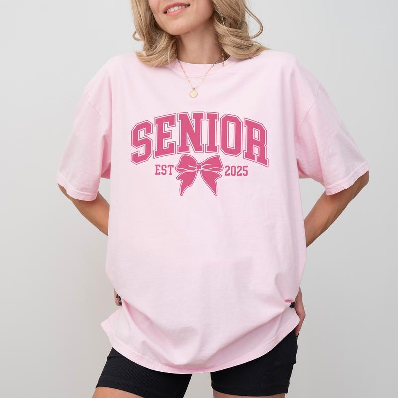 Coquette Senior Bow Comfort Colors Shirt, Graduation Unisex Graphic Tee, Retro Funny Shirt, Senior 2025 Gift Clothing...