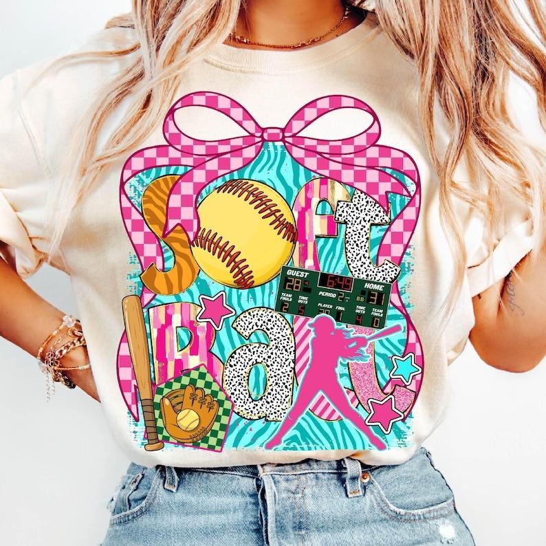 Coquette Softball Mama Brushstroke Game Day Softball Mom T-Shirt Hoodie, Sweatshirt | HypeCrazeTee.com
