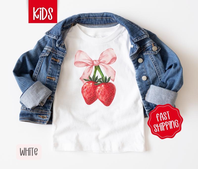 Coquette Strawberry Kids Shirt - Berry Bow Children's Tshirt - Cute Youth Tee Gildan Hoodie, Sweatshirt | HypeCrazeTee.com