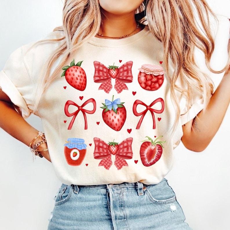 Coquette Strawberry Preppy Mama Summer Cute Girly Strawberry Floral Trendy Cottagecore Strawberry Clipart T-Shirt Hoodie,...