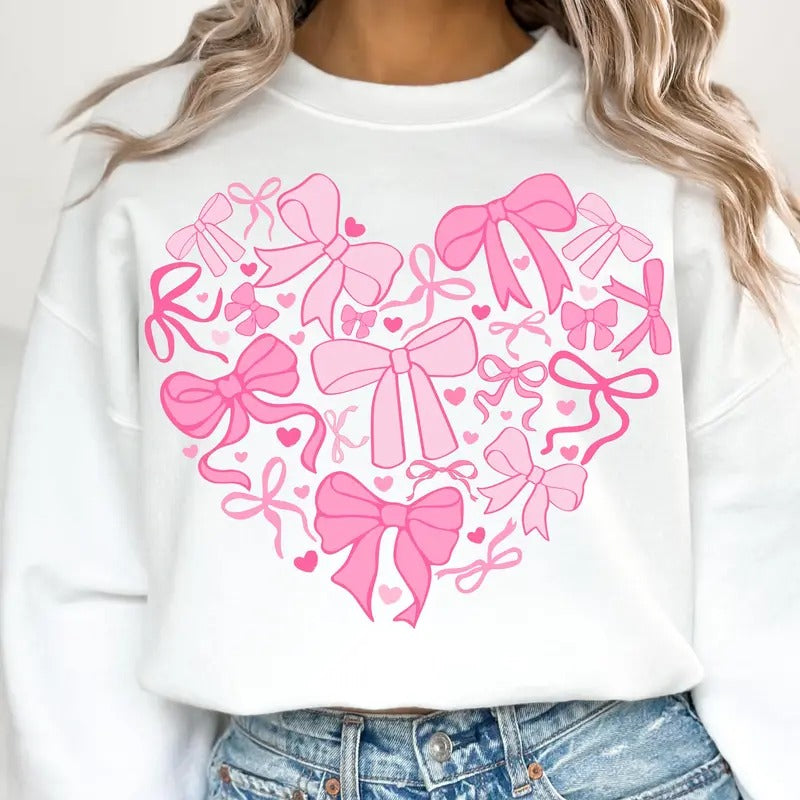 Coquette Valentine Heart Sweatshirt, Valentines Day Shirt, Valentine Bow Shirt, Gift for Her Hoodie | HypeCrazeTee.com