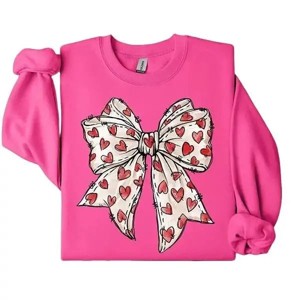 Coquette Valentine's Day Heart Bow Sweatshirt, Retro Valentine Shirt, Valentines day Bow Shirt, Coquette Bow T Shirt, Bow...