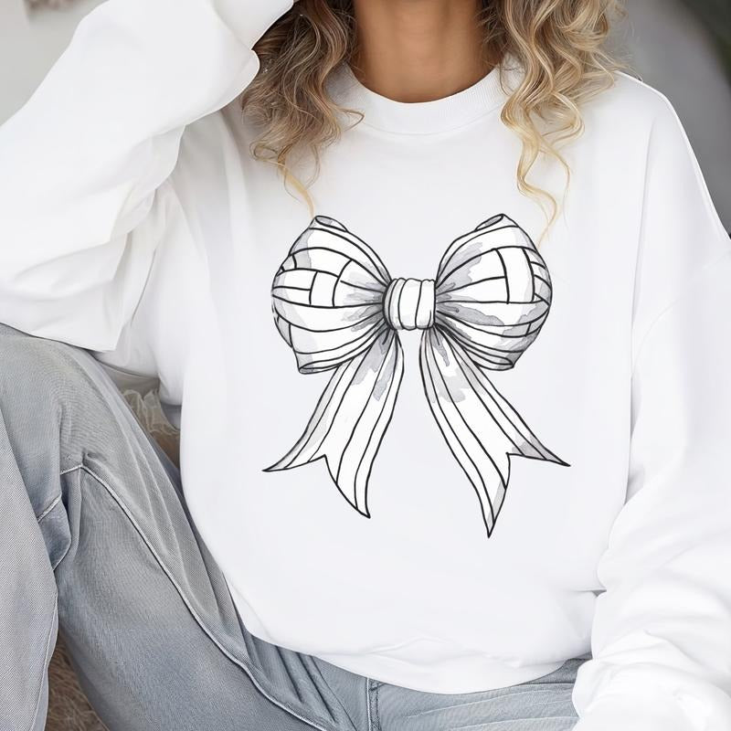 Coquette Volleyball Women's Sweatshirt Comfy Volleyball Bow Sweatshirt Volleyball Mom T-Shirts, Hoodie | HypeCrazeTee.com
