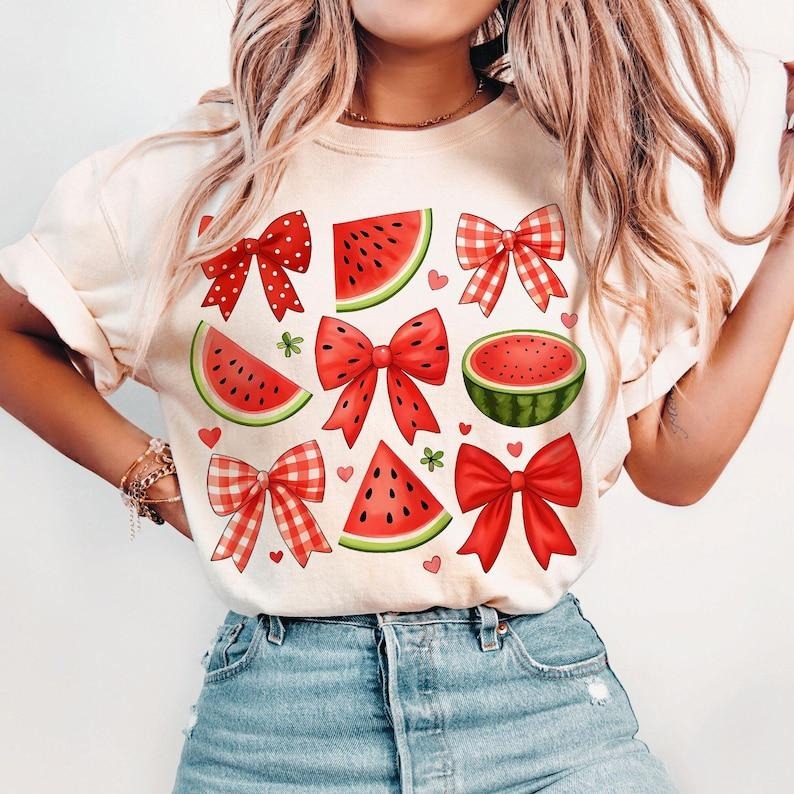 Coquette Watermelon Watermelon Season Watermelon Shirts Cute Summer Watermelon Bow Trendy T-Shirt Hoodie, Sweatshirt