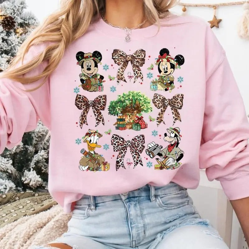 Coquette bows Disssnnnney Animal Kingdom Christmas Sweatshirt Tshirt, Miccckkkey & friends Leopard bows Safari Mode...