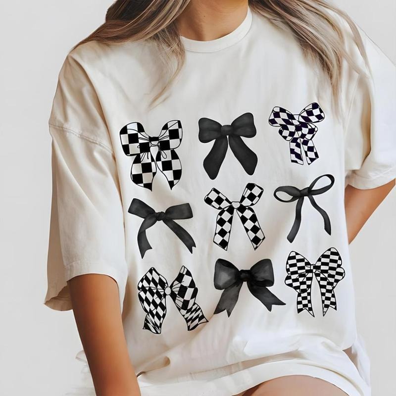 Coquette checkered black bow vintage-inspired t-shirt, easy to match, for men, for women Hoodie, Sweatshirt