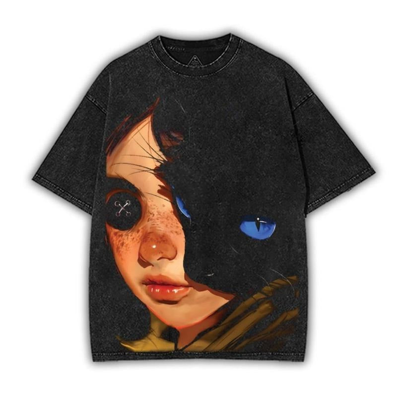 Coraline Retro Vintage Unisex Acid Washed Heavyweight Cotton Tshirt Coraline Movie Shirts Back School Coraline Merch...