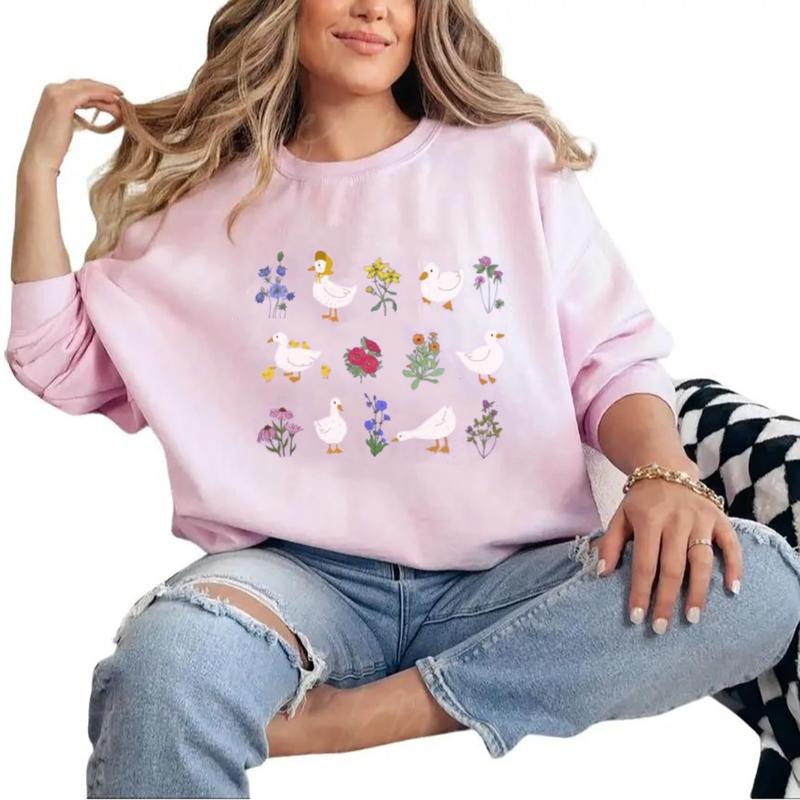 Cottagecore Duck Tshirt Clothing Vintage Botanical Print Sweatshirt Vintage Floral Crewneck Wildflower T-shirt Cotton...