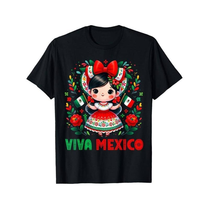 Cotton Cute Mexico Girl Mexican independence day Toddler Pattern Mens T-Shirt - Stylish & Comfortable Short Sleeve Crew...