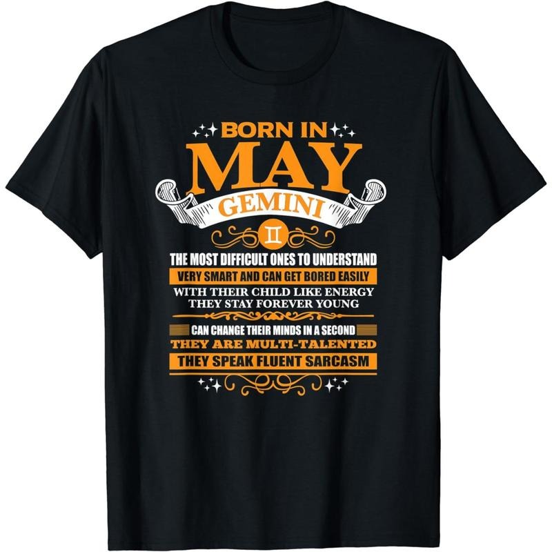 Cotton Short Sleeve BORN IN MAY GEMINI Facts Cute Zodiac Men Gifts T-Shirt For Men Hoodie, Sweatshirt | HypeCrazeTee.com