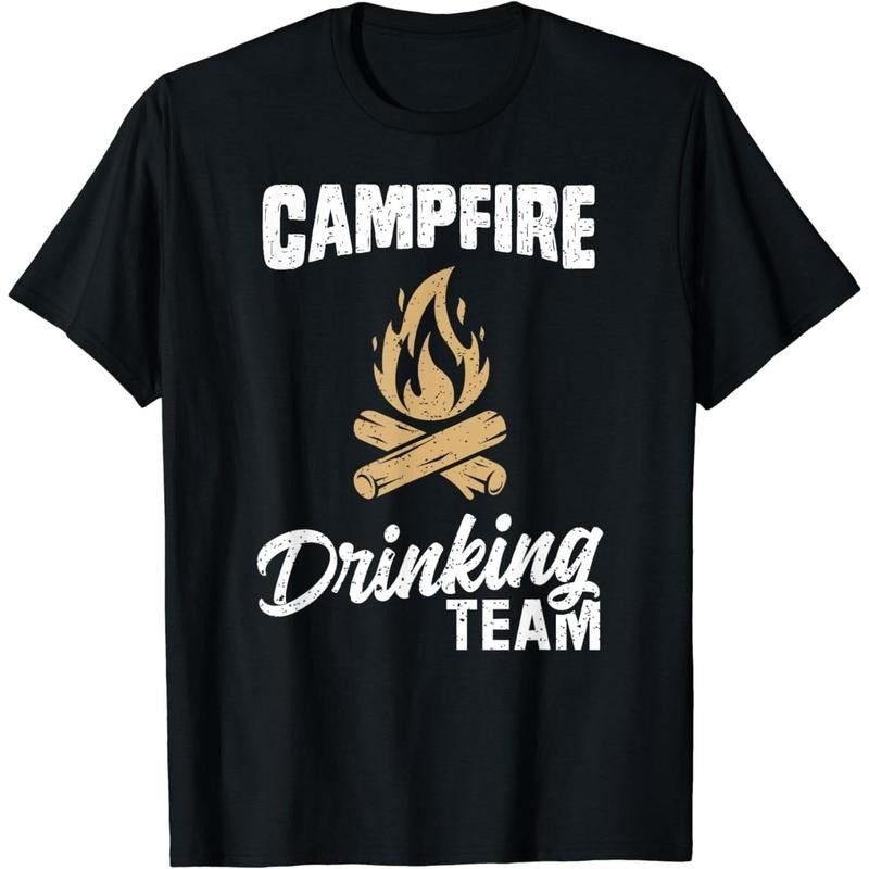 "Cotton Short Sleeve Campfire Drinking Team T Shirt Camping Lover Camper Funny T-Shirt Campfire Drinking Team T Shirt...