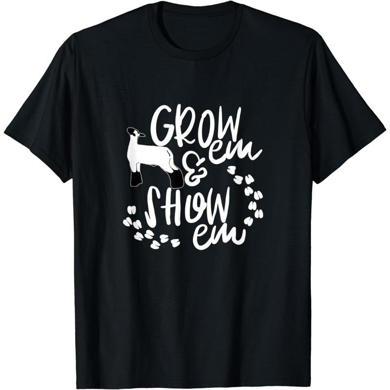 Cotton Short Sleeve Livestock Show Grow 'Em Lamb Sheep Youth Exhibition Gift T-Shirt For Men Women Hoodie, Sweatshirt