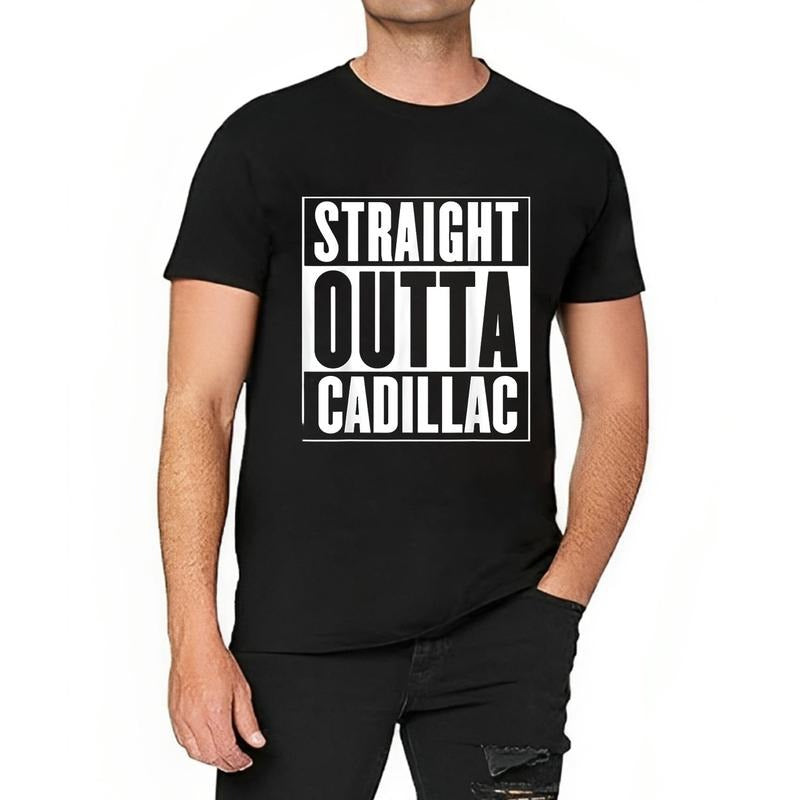 Cotton Short Sleeve Mens T Shirt Cadillac, MI - Straight Outta Cadillac Tee Black 2X-Large For Men Hoodie, Sweatshirt