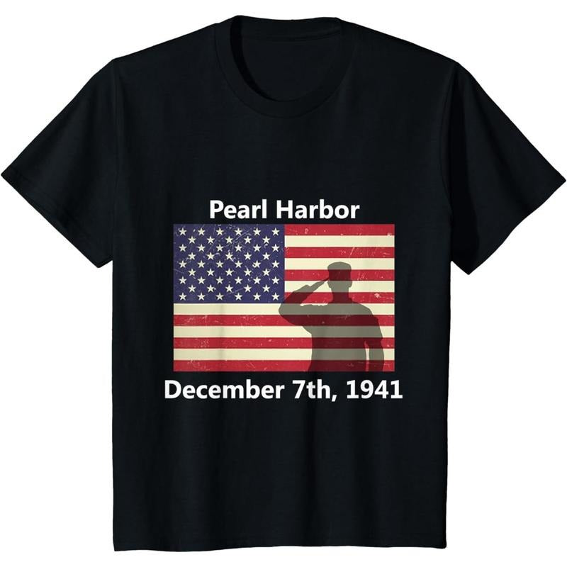 Cotton Short Sleeve WW2 Pearl Harbor American USA Flag Remember Veteran Military T-Shirt For Men Women Hoodie, Sweatshirt