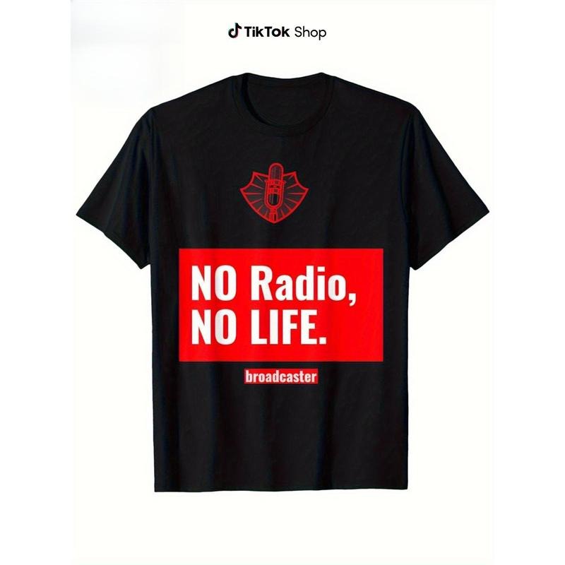 Cotton T-Shirt  Microphone Graphic Vintage Style Round Neck, Short Sleeve Machine Washable Multi-Season Outdoor Casual...