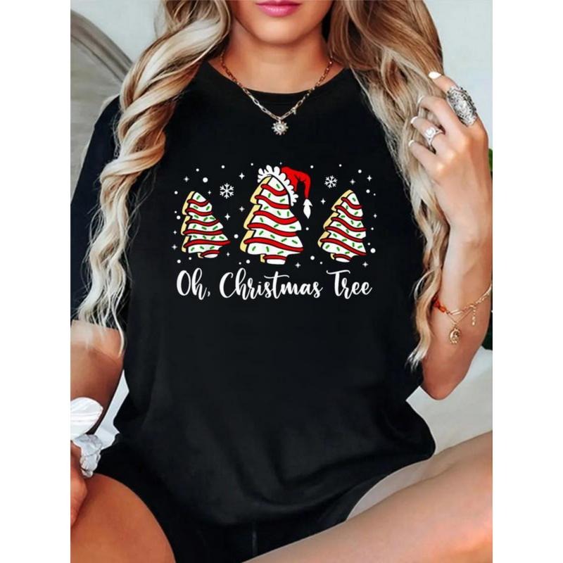 Cotton Unisex Graphic T-Shirt Groovy Oh Christmas Tree Cakes Debbie Becky Jen Cake Lovers T-Shirt Vintage Casual Shirt...