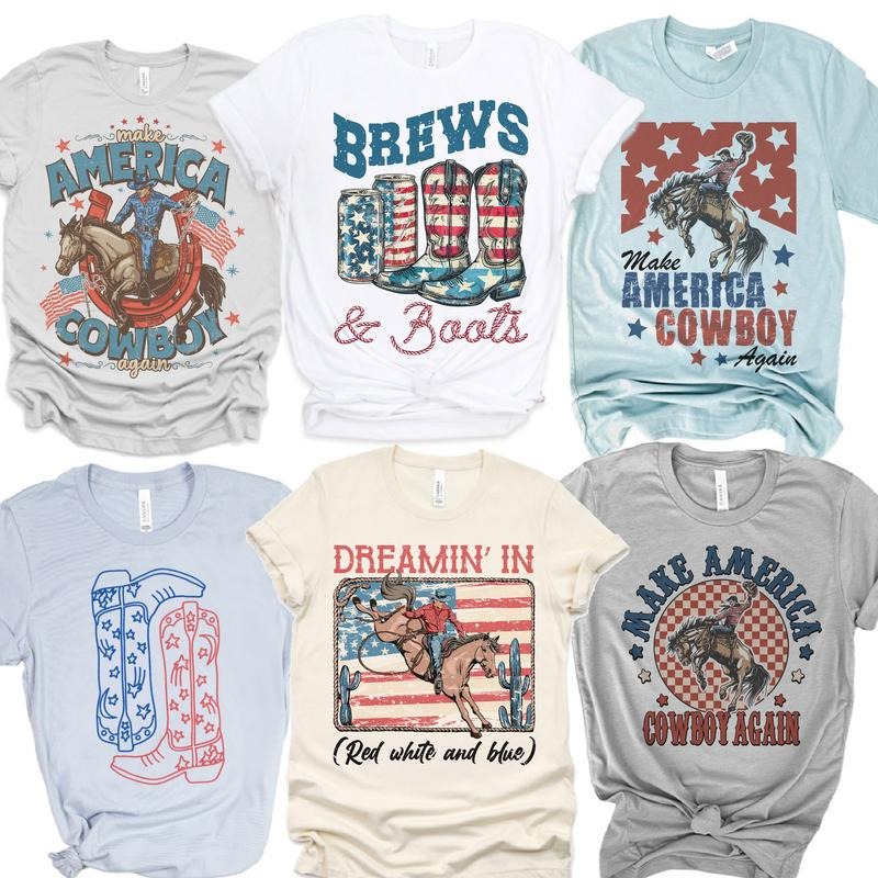 Country Cowboy USA Tees Country USA T-Shirts America Cowboy Boots Tops Red White and Blue Country Tshirts American Cowboy...