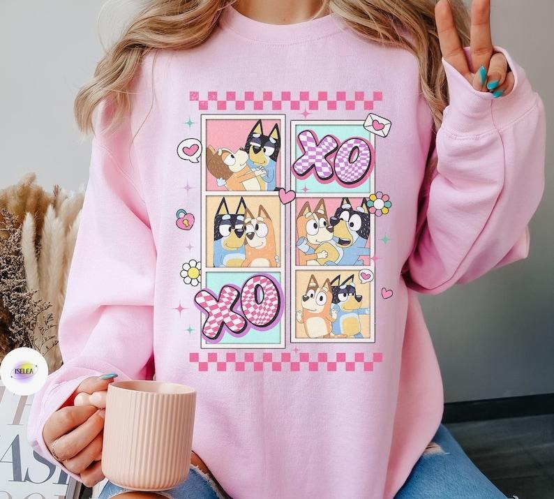Couple XOXO Valentine Shirt, Vanlentine Tshirt, Bluuey Valentine Day Gift For Her Hoodie, Sweatshirt | HypeCrazeTee.com