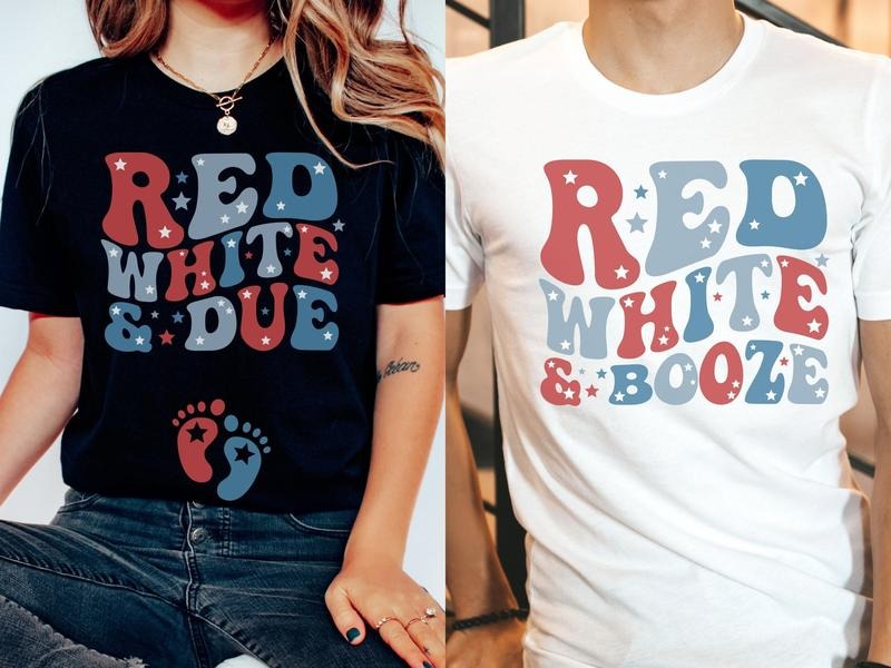 Couples 4th of July Pregnancy Announcement Shirts Matching Fourth of July Baby Reveal t-shirt Independence Day Baby...