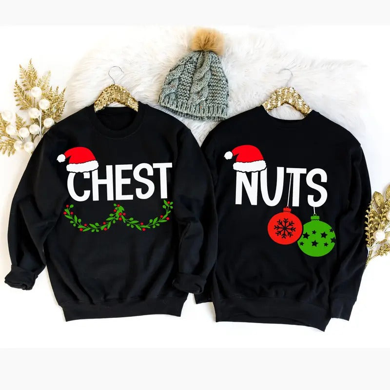 Couples Christmas Shirts, Funny Christmas Shirt Gift for Couple Chest Nuts Shirt Boyfriend Christmas Gift Husband Ugly...