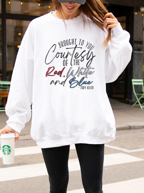 Courtesy Of The Red, White, And Blue Cursive Sweatshirt T-Shirts, Hoodie | HypeCrazeTee.com