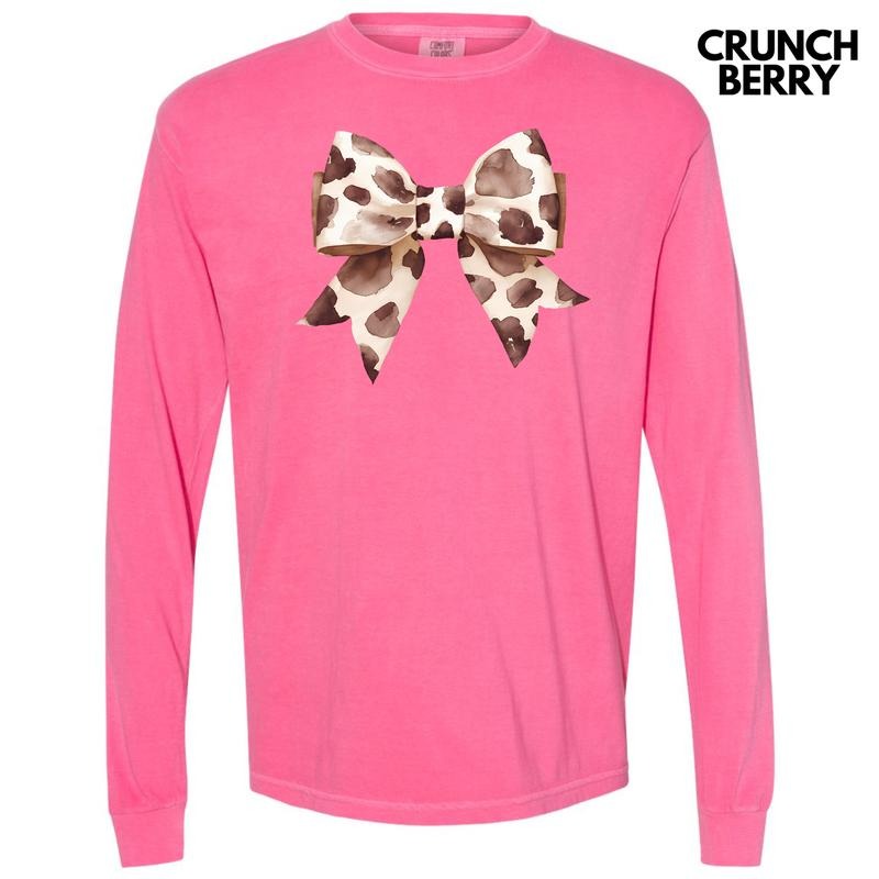 Cow Print Bow Long Sleeve Comfort Colors T-Shirt 'NLB' Hoodie, Sweatshirt | HypeCrazeTee.com