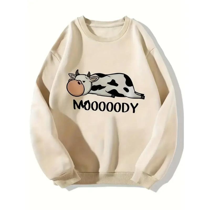 Cow Print Casual  Round Neck Sweatshirt, Fashion Sports Pullover Sweatshirt,  Clothing  Hoodie and Sweater; T-shirt...