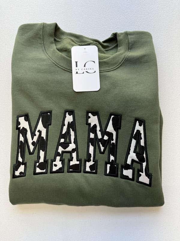 Cow Print Mama Sweater | Embroidered Mama Sweater | Cozy and Stylish Mom Sweatshirt | Sparkly Mom Life Apparel | Unisex...