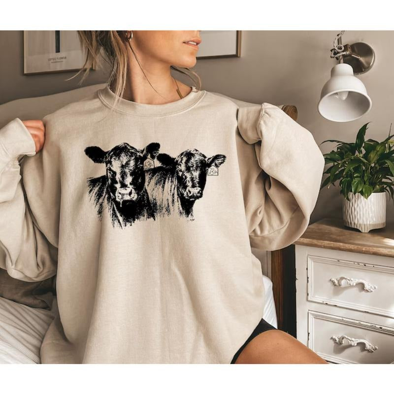 Cow Sweatshirt, Cozy Western Crewneck, Cottagecore Cow Shirt for Country and Farm Life Lovers Hoodie | HypeCrazeTee.com