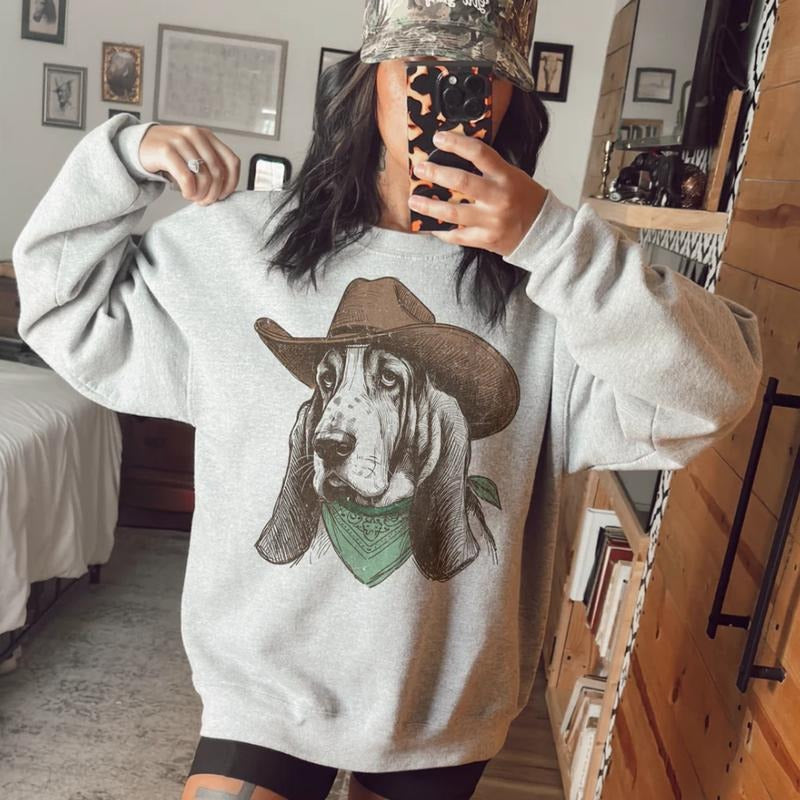 Cowboy Basset Sweatshirt, vintage crewneck sweatshirts, western outfit women, cowgirl outfits, western clothing stuff...