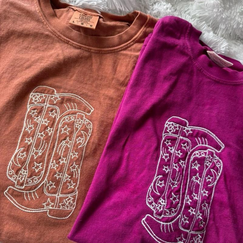 Cowboy Boot Embroidered Tshirt, Embroidered Tshirt, Cowboy Tshirt Hoodie, Sweatshirt | HypeCrazeTee.com